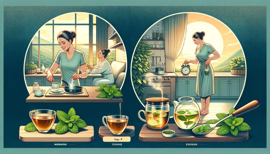 Illustration of a person brewing mint tea in the morning for a refreshing start to the day.