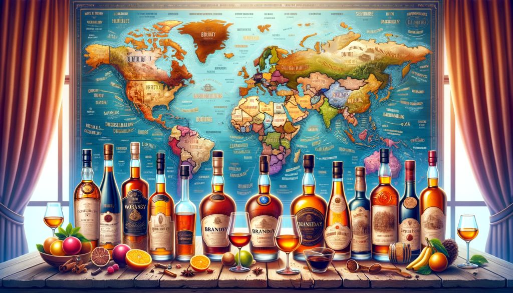 World map showcasing different brandy types.