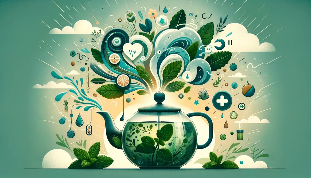 Modern teacup with mint tea symbolizing digestive relief and easing IBS symptoms.