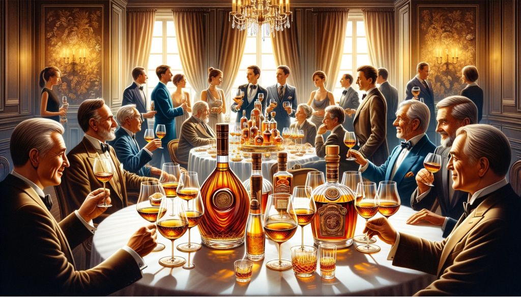 Elegant party with guests enjoying Cognac Brandy.