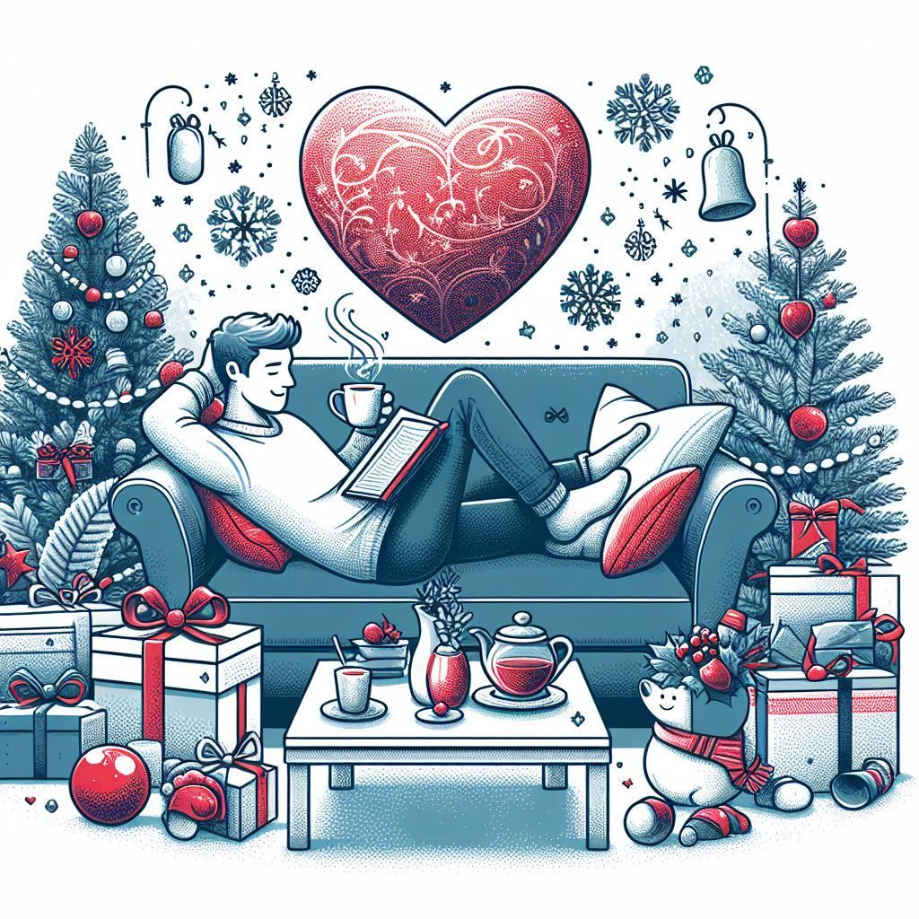 A person reading a book and drinking tea on a cozy couch.