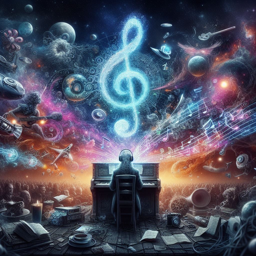 Music notes swirling around, illustrating the transformative power of melodies.