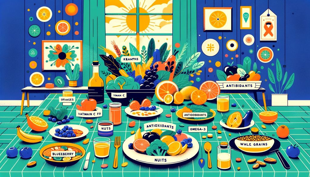 Colorful-healthy-foods-rich-in-vitamins-on-table.