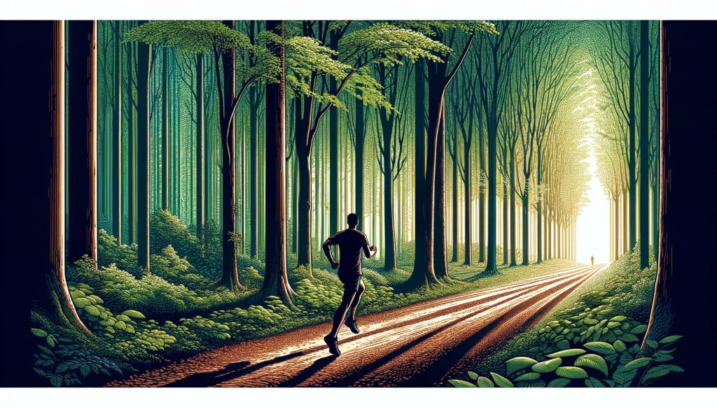 tranquil-forest-run-nature-workout Runner-in-motion-on-forest-trail-amidst-towering-trees